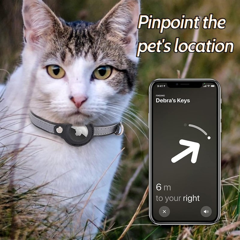 PINKE Reflective Cat Collar for AirTag, Lightweight Detachable Tracker Cat Collar with AirTag Holder, Anti-lost Collars, Adjustable PU Material, Suitable for Female Cats, Male Cats, Kittens and Puppie - Image 3