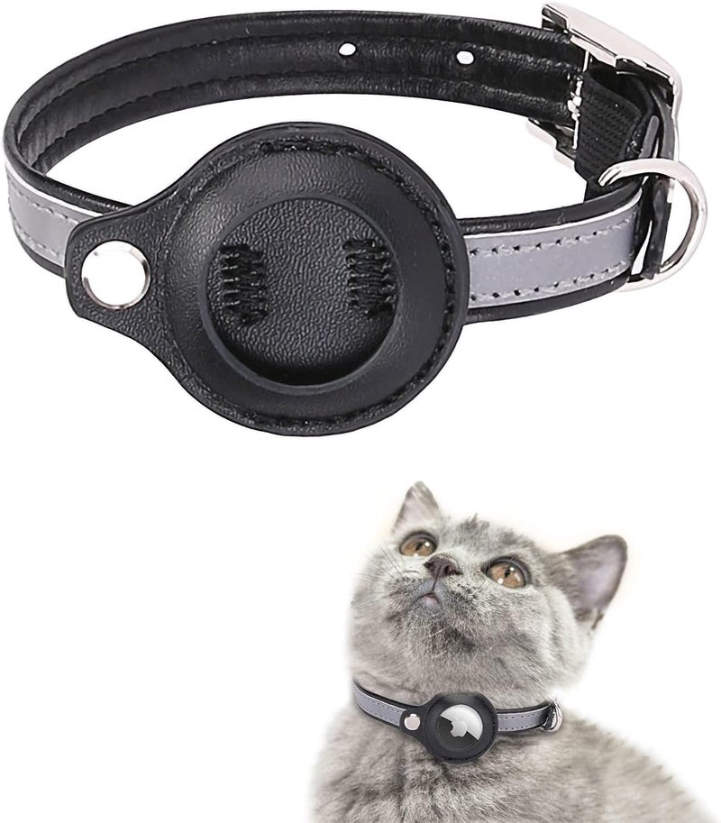 PINKE Reflective Cat Collar for AirTag, Lightweight Detachable Tracker Cat Collar with AirTag Holder, Anti-lost Collars, Adjustable PU Material, Suitable for Female Cats, Male Cats, Kittens and Puppie - Image 1