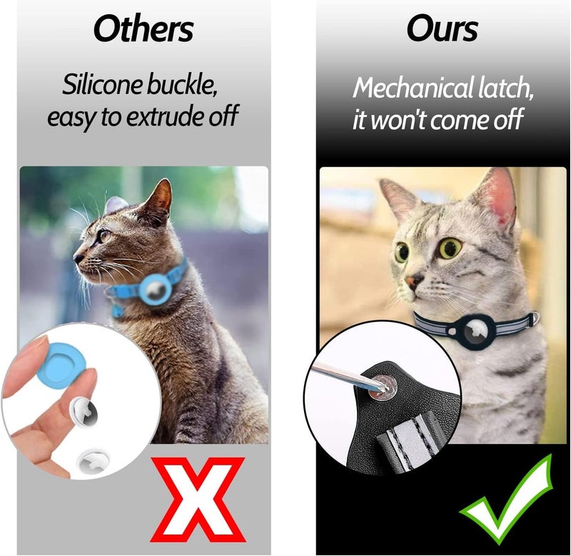 PINKE Reflective Cat Collar for AirTag, Lightweight Detachable Tracker Cat Collar with AirTag Holder, Anti-lost Collars, Adjustable PU Material, Suitable for Female Cats, Male Cats, Kittens and Puppie - Image 4
