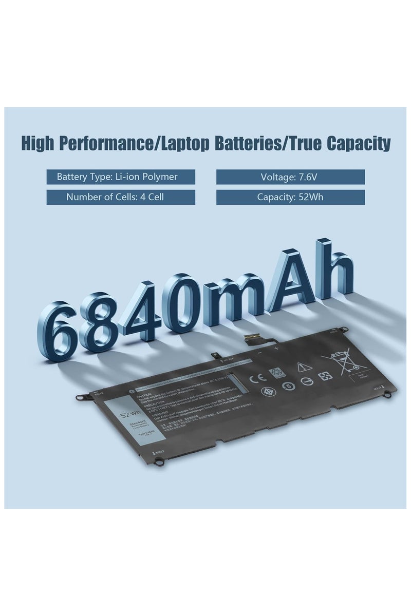 Lynacz Original DXGH8 Replacement Laptop Battery Compatible with Dell XPS 13 Models 9305, 9370, 9380, 7390, 7490, 7391 2-in-1, Inspiron 5390, 5391, 7400 52Wh 6840mAh | Part Numbers 0DXGH8, H754V, G8VCF, P82G, P130G, P1155G - Image 2