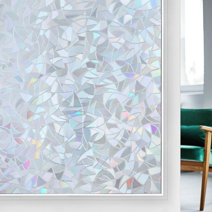 WINDOW PRIVACY FILM RAINBOW FILM DECORATIVE WINDOW STICKER 3D STATIC STAINED GLASS CLING TINT FOR HOME HEAT CONTROL NONADHESIVE GRAYISH SILVER 175 X 1574 INCHES