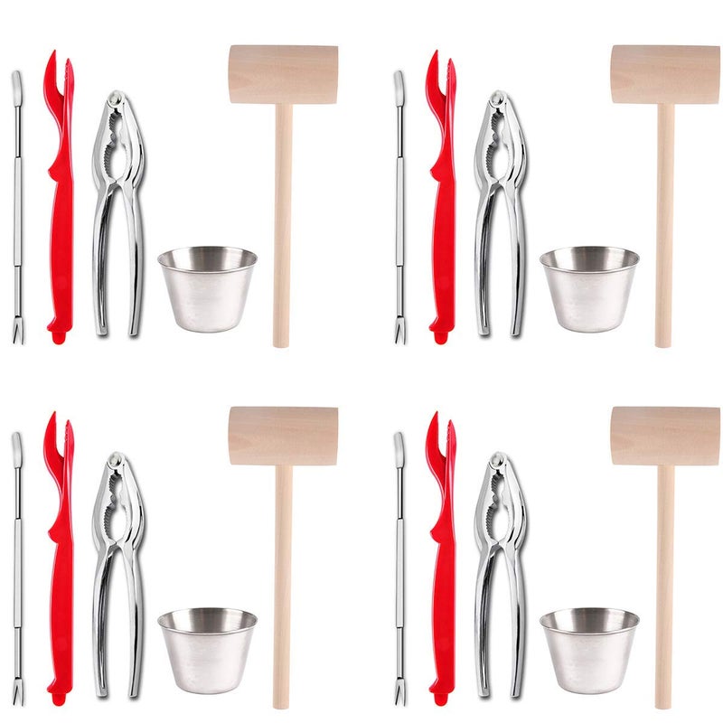 Artcome Artcome 22 Piece Seafood Tools Set for 4 People including 4 Lobster Crab Crackers 4 Lobster Shellers 6 Seafood Forks 4 Sauce Cups and 4 Lobster Crab Mallets 