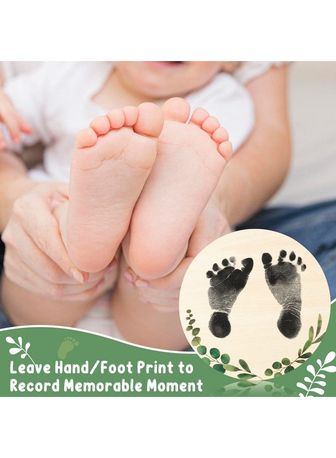 R HORSE Baby Birth Announcement Sign With Marker Pen, Wooden Baby Birth Sign With Ink Pad For Baby Hand And Footprints, Double-Sided Greenery Eucalyptus Announcement Sign For Baby Shower Birthday Gift - Image 4