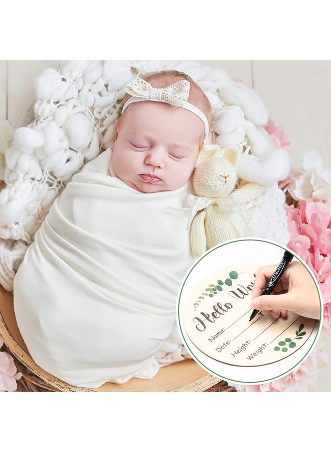 R HORSE Baby Birth Announcement Sign With Marker Pen, Wooden Baby Birth Sign With Ink Pad For Baby Hand And Footprints, Double-Sided Greenery Eucalyptus Announcement Sign For Baby Shower Birthday Gift - Image 5