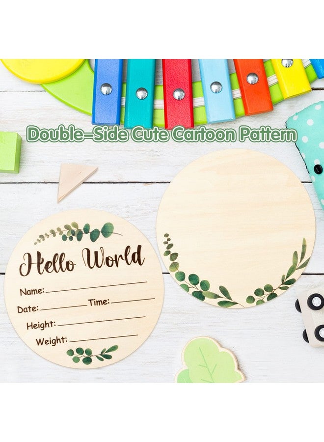 R HORSE Baby Birth Announcement Sign With Marker Pen, Wooden Baby Birth Sign With Ink Pad For Baby Hand And Footprints, Double-Sided Greenery Eucalyptus Announcement Sign For Baby Shower Birthday Gift - Image 3