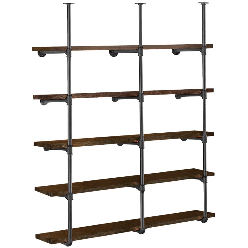 HITOMEN Industrial Iron Pipe Shelves 3 Set 5Tier 705 Tall 12 Depth DIY Open Bookshelf Bookcase Wall Mounted Vintage Retro Shelving Rustic Farmhouse Pantry Kitchen Storage Black Shelf Brackets