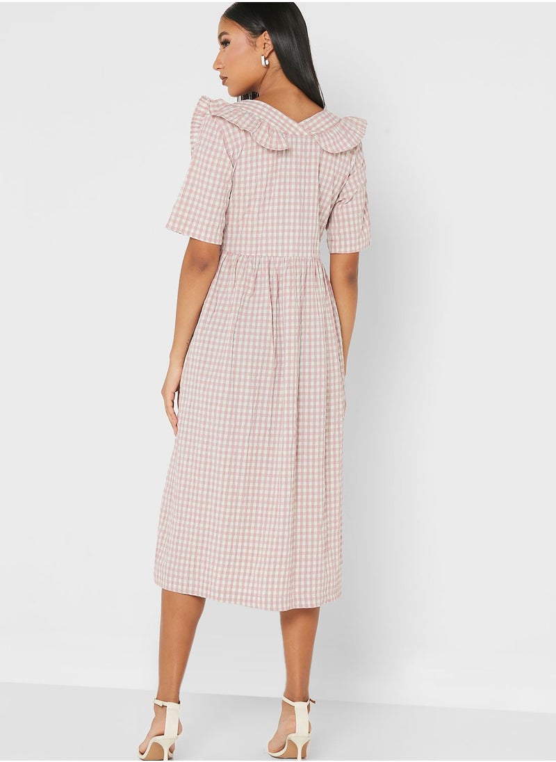 YAS - Surplice Neck Checked Dress - Image 1