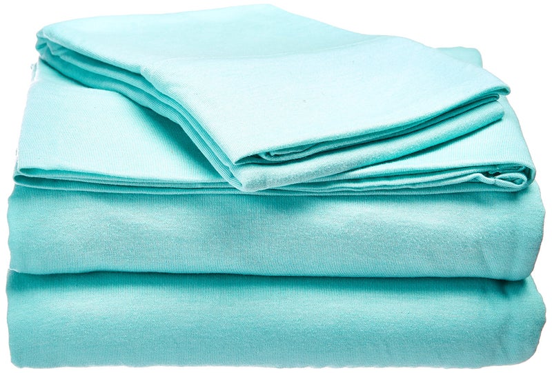 Intelligent Design ID20-695Cotton Blend Jersey Knit Wrinkle Resistant  Soft Sheets with 14"" Deep Pocket All Season  Cozy Bedding-Set  Matching Pillow Case  Twin  3 Piece   Aqua - Image 1