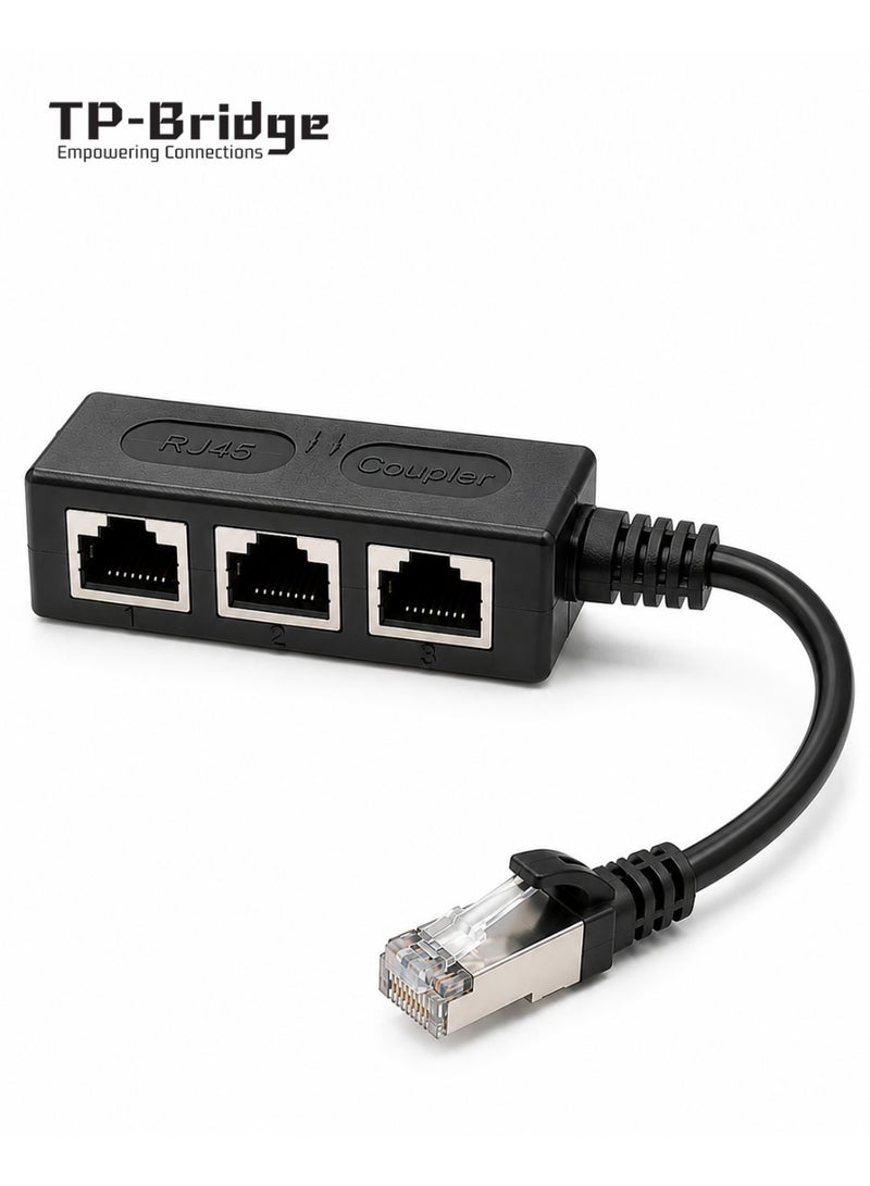 TP-BRIDGE 3 Female Ports RJ45 Ethernet Splitter 1 to 3 for Routers and Smart TVs - Black - Image 1