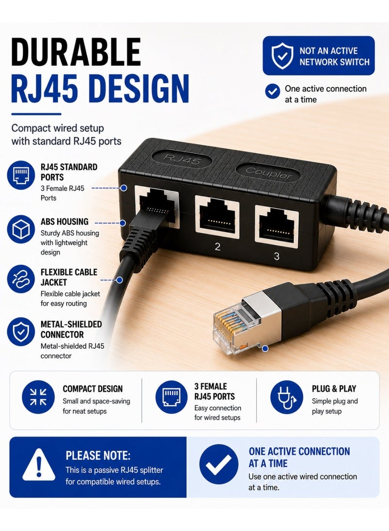 TP-BRIDGE 3 Female Ports RJ45 Ethernet Splitter 1 to 3 for Routers and Smart TVs - Black - Image 5