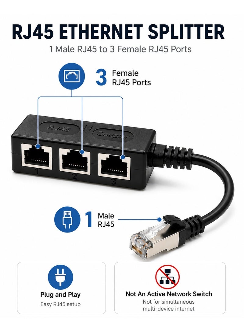TP-BRIDGE 3 Female Ports RJ45 Ethernet Splitter 1 to 3 for Routers and Smart TVs - Black - Image 2