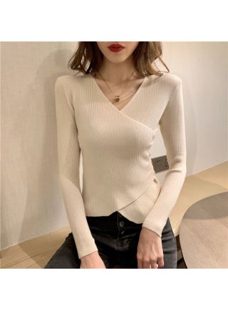 2024 Spring And Autumn New V-Neck Cross Base Shirt Slim-Fit Long-Sleeved Wool Knitted Shirt Pullover Inner Top Women's Ins Trendy - pzsku/Z87236A06FAA4AF23185AZ/45/1749707306/2f3e1812-bde7-4f91-9550-cd4993623ea0