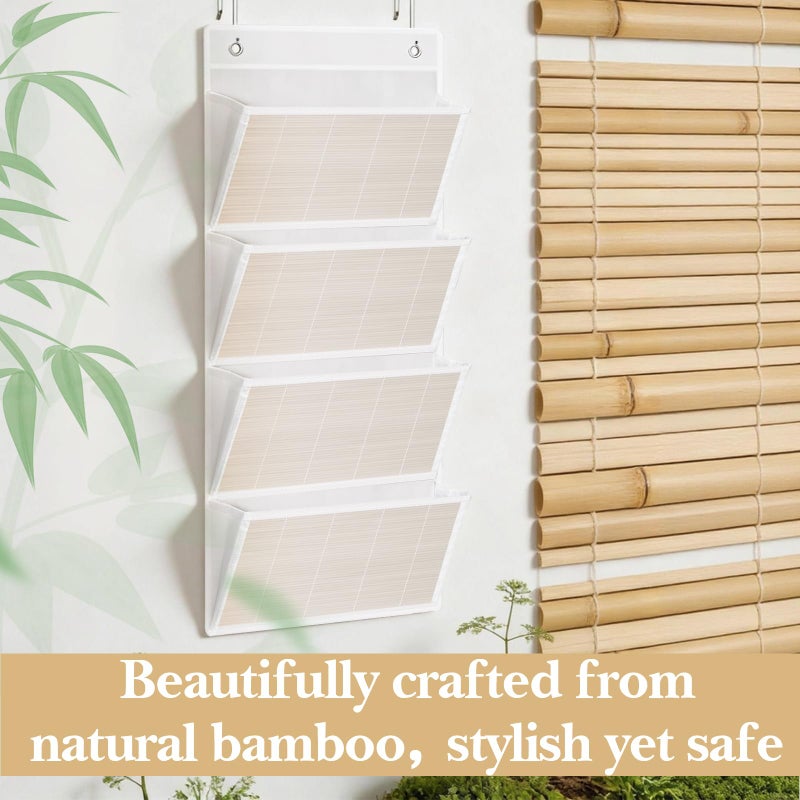 homyfort hanging wall file organizer, Over the door file folder organizer with 4 Large Bamboo Pockets, Suitable for Home, Office, Back to School Supplies Storage and Organization (White) - Image 2