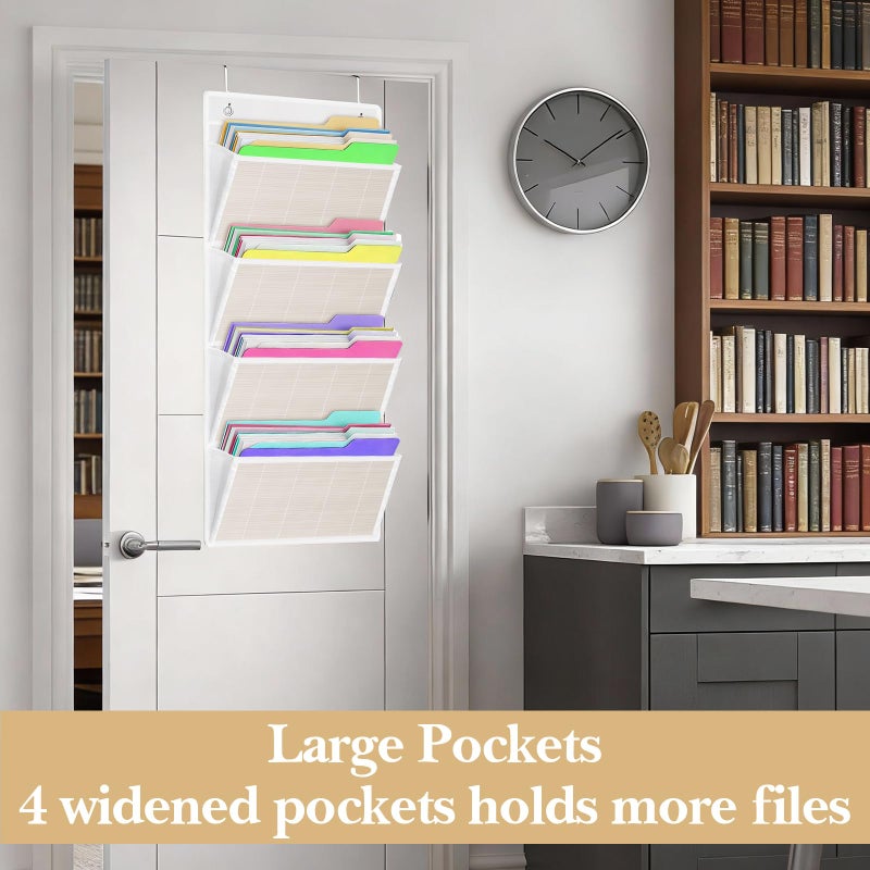 homyfort hanging wall file organizer, Over the door file folder organizer with 4 Large Bamboo Pockets, Suitable for Home, Office, Back to School Supplies Storage and Organization (White) - Image 5