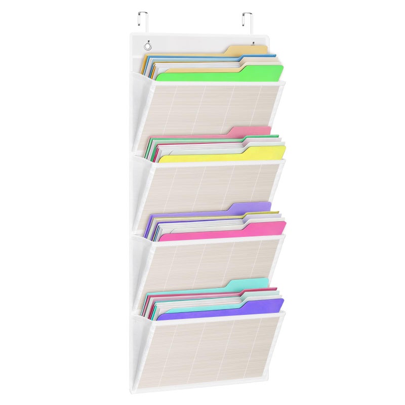 homyfort hanging wall file organizer, Over the door file folder organizer with 4 Large Bamboo Pockets, Suitable for Home, Office, Back to School Supplies Storage and Organization (White) - Image 1