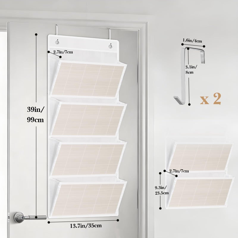 homyfort hanging wall file organizer, Over the door file folder organizer with 4 Large Bamboo Pockets, Suitable for Home, Office, Back to School Supplies Storage and Organization (White) - Image 4