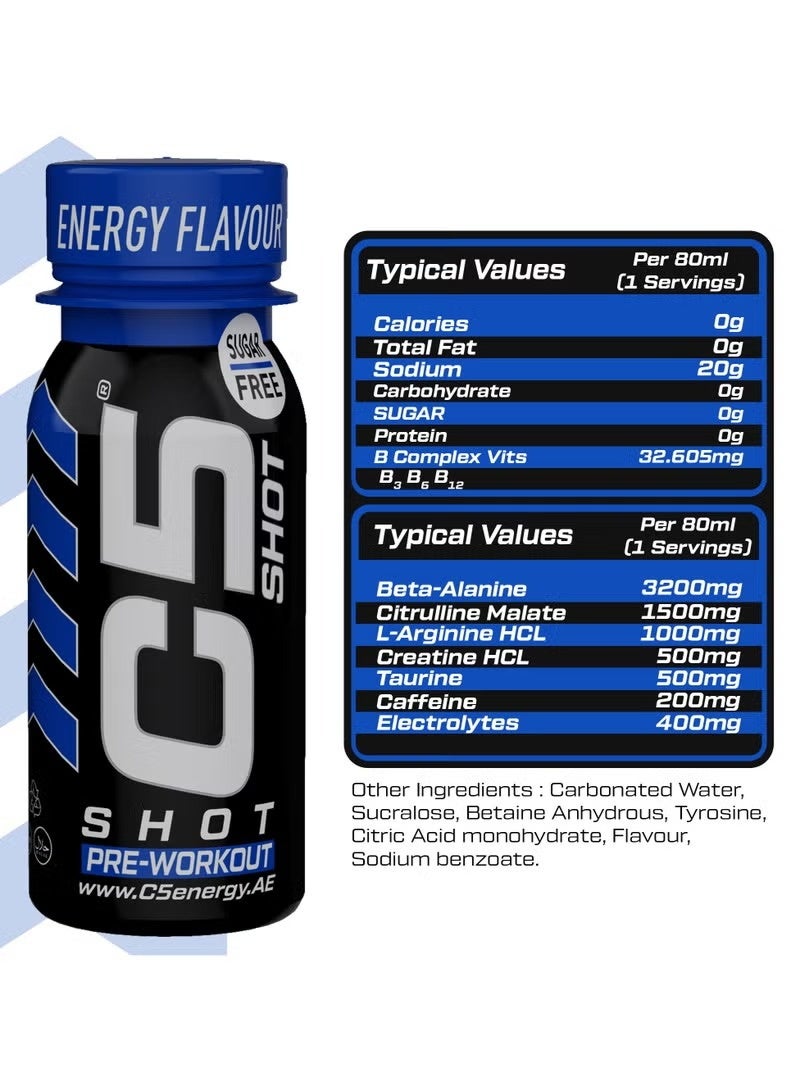C5 Energy Pre-Workout Shot 80ml Energy Flavor – Pack of 12 - Image 2