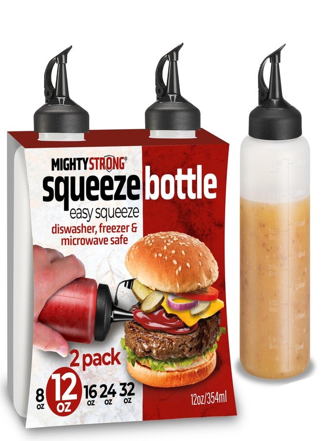 MIGHTY STRONG Condiment Squeeze Bottles for Sauces and Liquids – Plastic Refillable Squirt Bottles for Ketchup, Oils, and Condiments – Multipurpose Condiment Containers for Kitchen, BBQ & Cooking (12 Oz - 2 Pack) - Image 1
