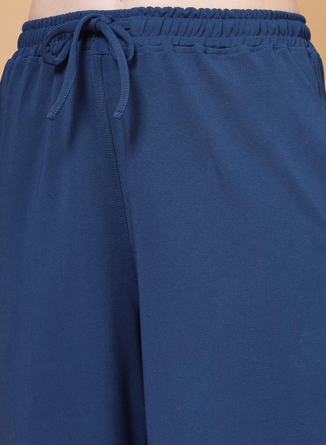PAUSE PAUSE Women Blue Solid Drawstring Waist Wide Leg Pants - Image 5