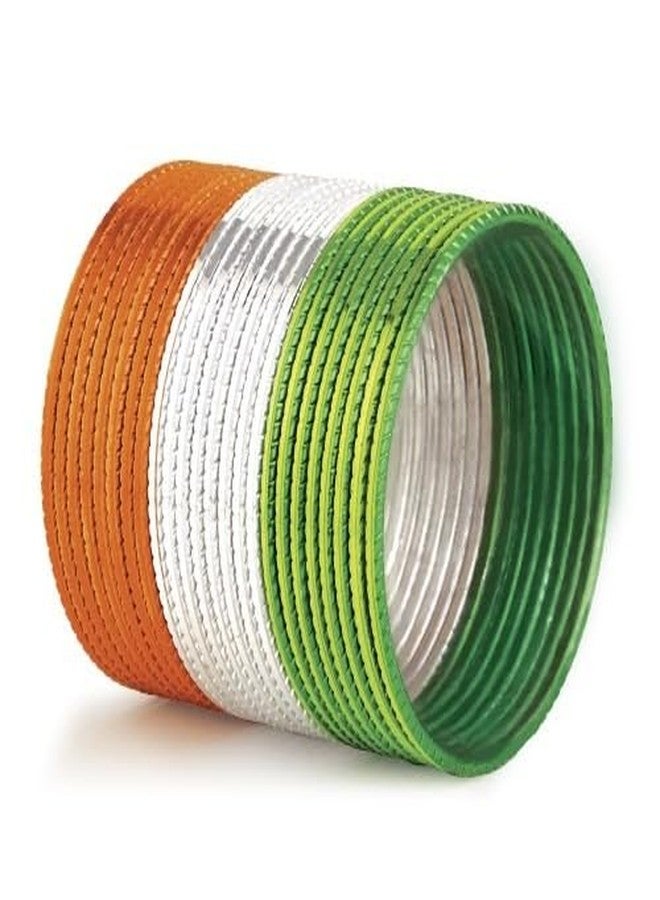 BANGLESKART Tiranga Color Metal Bangles for Women Indian Flag Chudiya Girls Tricolor Plain Shining Chudi Set for Ladies, Independence & Republic Day (2.4) - Image 1