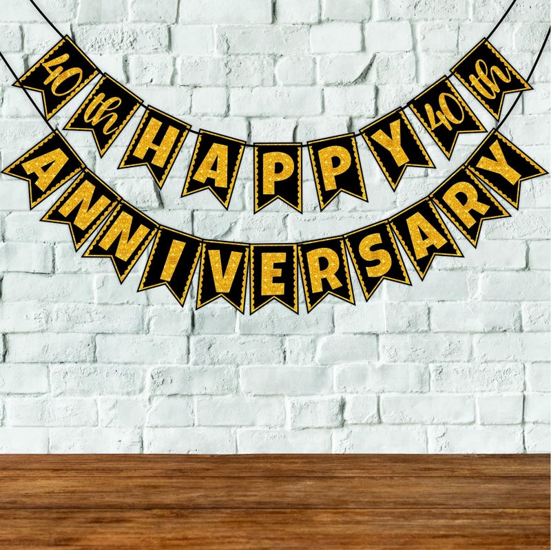 WOBBOX Wobbox 40th Anniversary Photo Booth Party Props DIY Kit with 40th Anniversary Bunting Banner, Golden Gliter & Black, Anniversary Party Decoration - Image 4