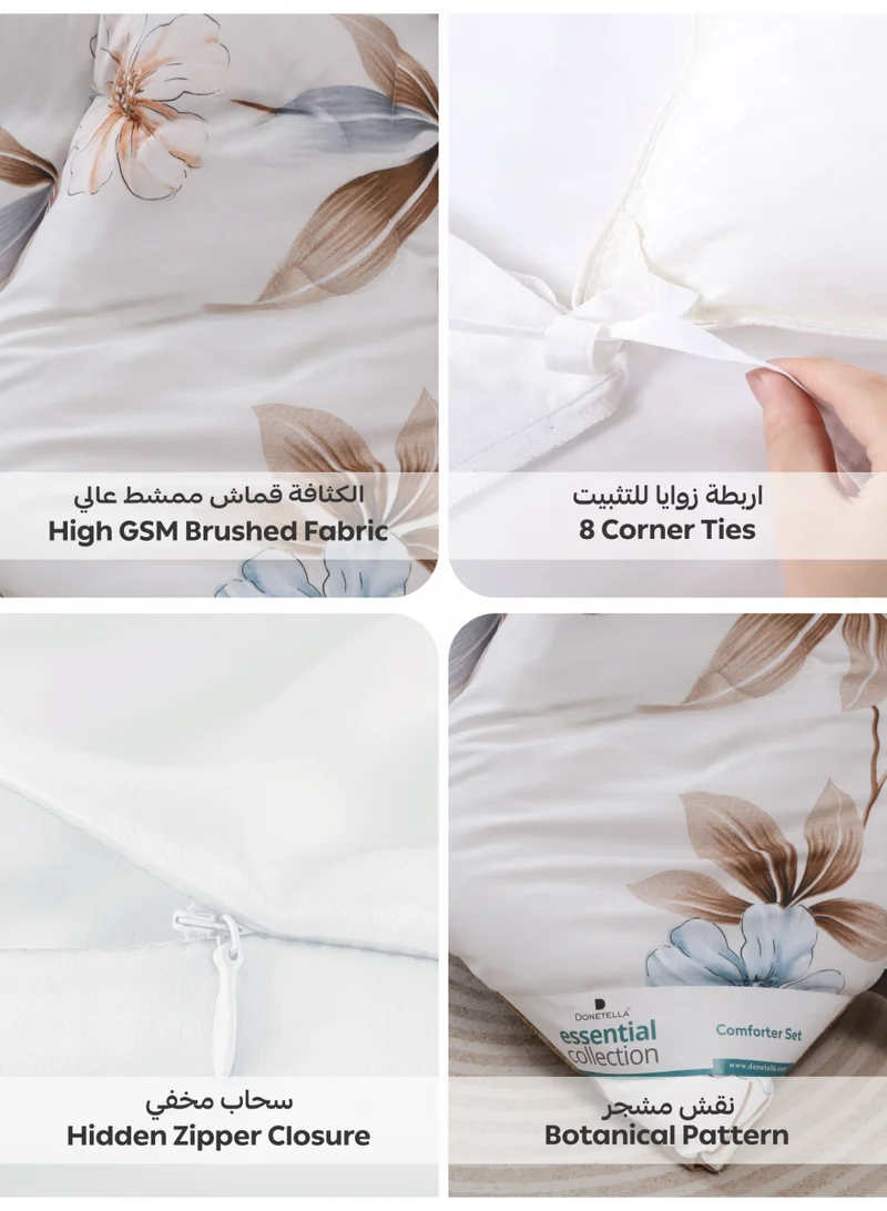 Donetella QUEEN (180x200 cm) Printed Duvet Set, Queen Size Fits 180x200 cm - 4-Pcs Bed Set, Brushed Microfiber Fabric - 1 Duvet Cover, 1 Fitted Sheet, 1 Pillow Shams, 1 Pillowcases (Filler Not Included)  | Best Price UAE
