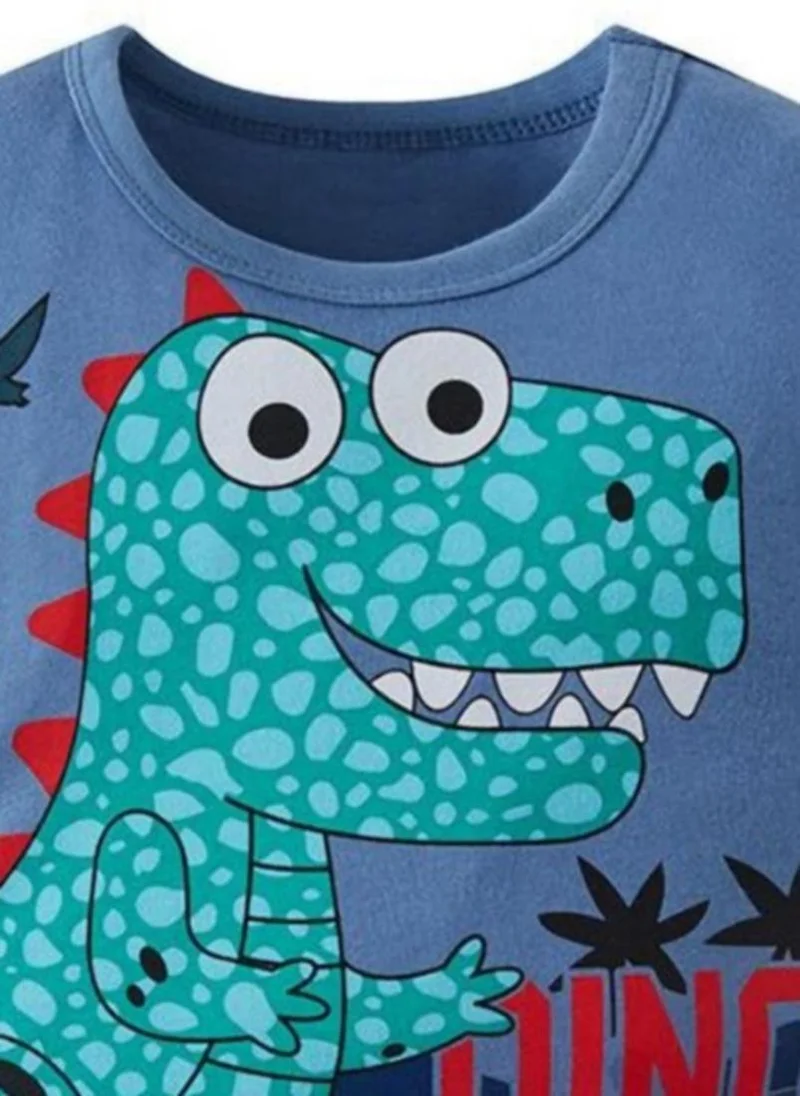 YUNIQEE Blue Printed Round Neck Applique T-shirt