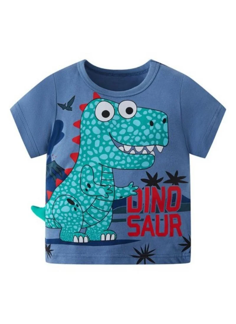 YUNIQEE Blue Printed Round Neck Applique T-shirt
