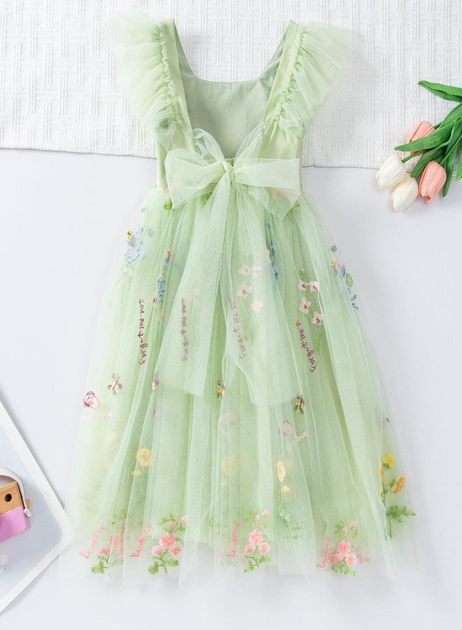 Tutu.kk Baby Girls Vintage Party Dress Ruffle Sleeve A-Line Tulle Flower Girl Dresses for Wedding,Birthday Embroidered Green 18-24 Months - Image 2