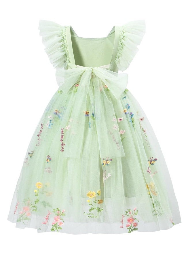 Tutu.kk Baby Girls Vintage Party Dress Ruffle Sleeve A-Line Tulle Flower Girl Dresses for Wedding,Birthday Embroidered Green 18-24 Months - Image 1