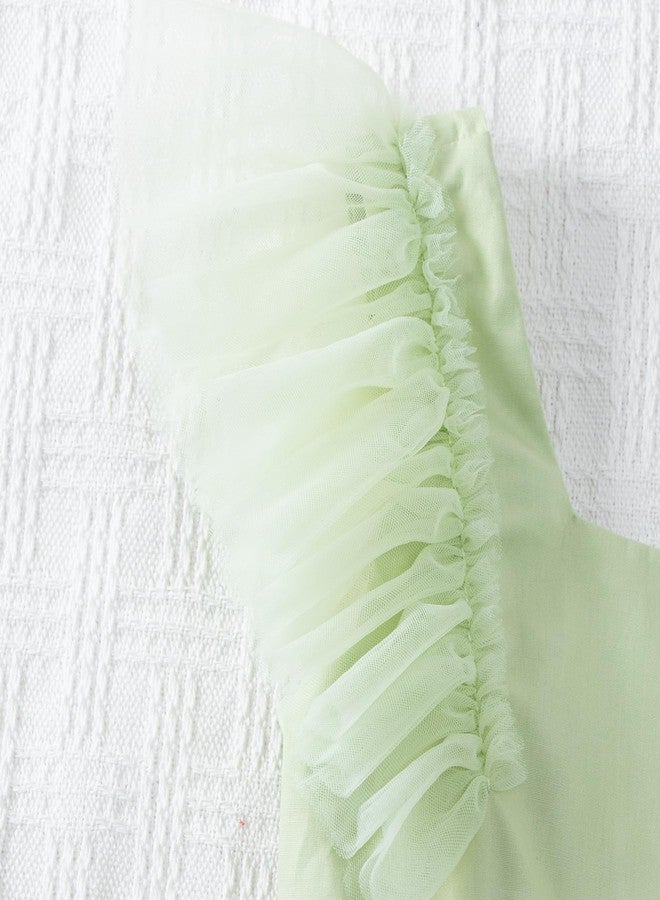 Tutu.kk Baby Girls Vintage Party Dress Ruffle Sleeve A-Line Tulle Flower Girl Dresses for Wedding,Birthday Embroidered Green 18-24 Months - Image 4