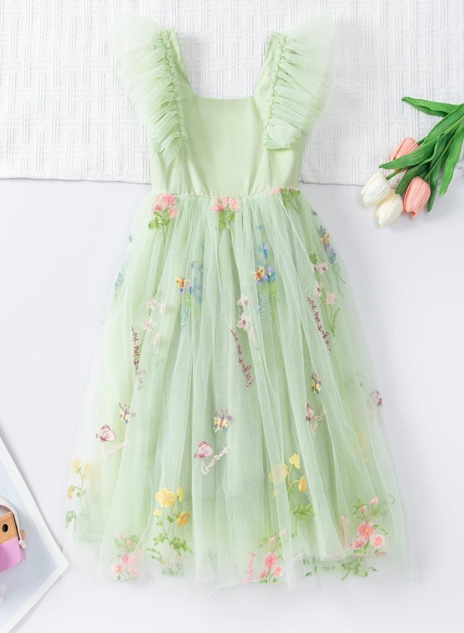 Tutu.kk Baby Girls Vintage Party Dress Ruffle Sleeve A-Line Tulle Flower Girl Dresses for Wedding,Birthday Embroidered Green 18-24 Months - Image 3