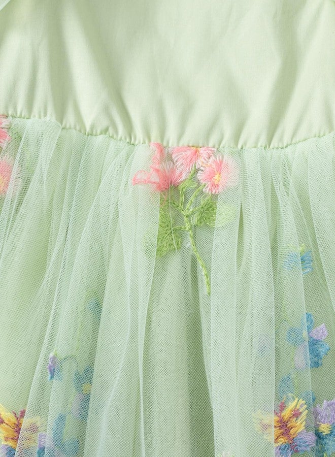 Tutu.kk Baby Girls Vintage Party Dress Ruffle Sleeve A-Line Tulle Flower Girl Dresses for Wedding,Birthday Embroidered Green 18-24 Months - Image 5