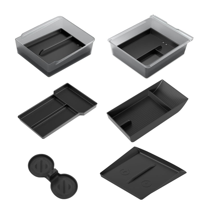 SUMK 2025 Upgrade Center Console Organizer Tray for Tesla Model Y Juniper Accessories 2026 TailorMade NonSlip WearResistant and Easy to Clean Durable ABSSilicone Center Organizer Set 6Pcs