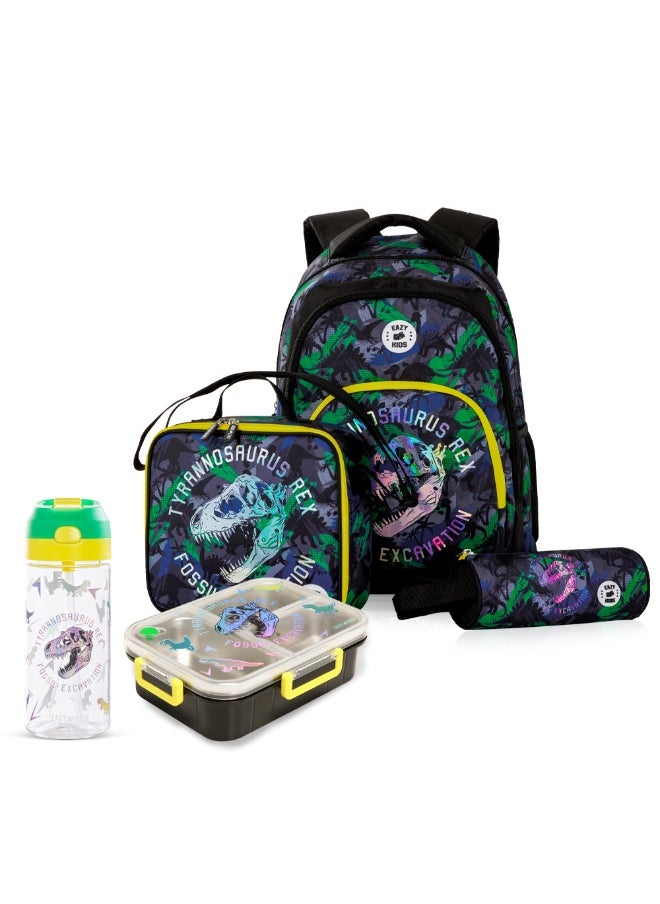 Eazy Kids Eazy Kids 17" Set of 5 Backpack w/ Water Bottle, Lunch Box, Lunch Bag and Pencil Case - T-Rex  - Image 1