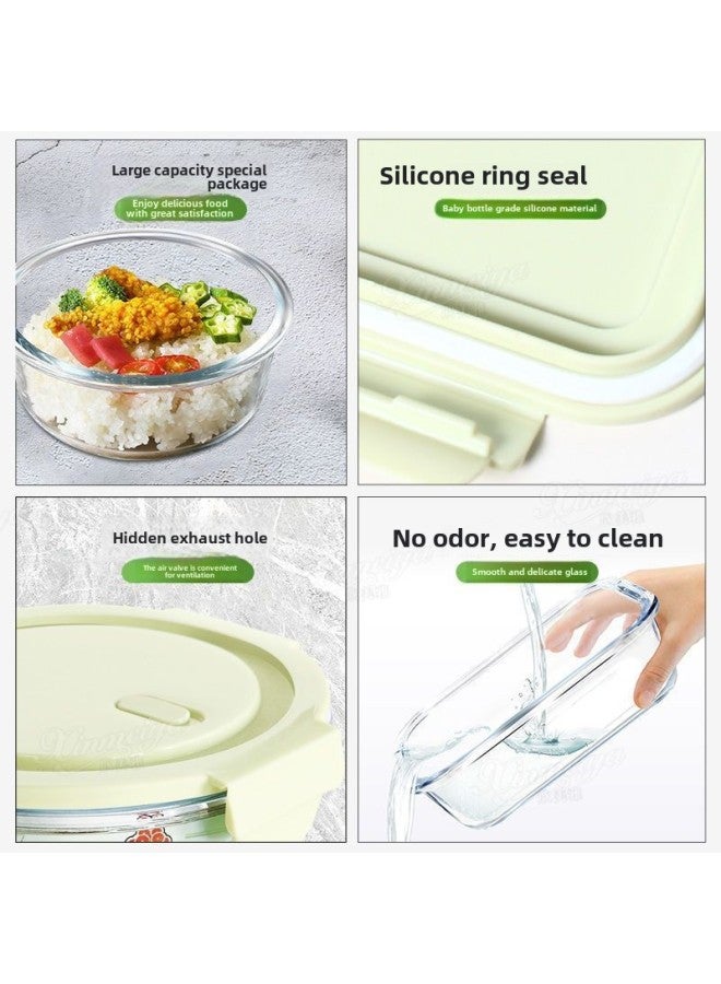 Office Workers Glass Lunch Box Microwave Heating Special Student Insulation Lunch Box Large Capacity Portable Bowl With Lid-Specifications:Friendly City Yaojing* Nordic Blue Microwave Heat Resistant For Ten Years.*∏-Color:Friendly City Zheng 710+480+ Thermal Insulation Bag  - Image 3