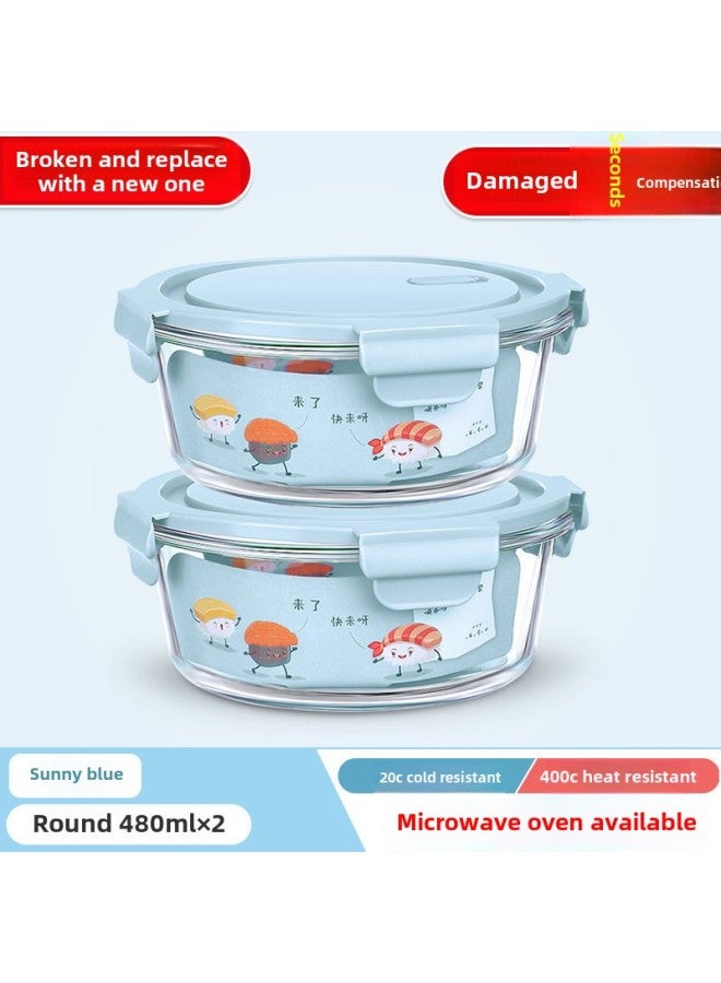 Office Workers Glass Lunch Box Microwave Heating Special Student Insulation Lunch Box Large Capacity Portable Bowl With Lid-Specifications:Friendly City Yaojing* Nordic Blue Microwave Heat Resistant For Ten Years.*∏-Color:Friendly City Zheng 710+480+ Thermal Insulation Bag  - Image 1