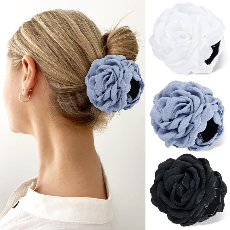 Cinaci 3 Pieces Vintage Rose Flower Hair Claws Clips with Strong Hold Floral Updo Hair Clips Barrettes Accessories for Women Girls