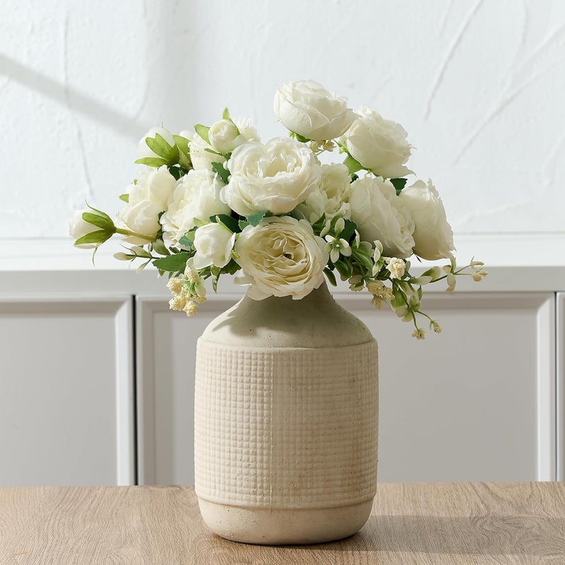SIDUCAL All budget friendly options Ceramic Rustic Farmhouse Vase | 7 Inch Pottery Decorative Flower Vase for Home Decor | Sand Glaze Finish Boho Vase for Table, Living Room, Bathroom Decoration, Shelf Decor, Mantel, White Bulk storage easy optimized build - Image 1