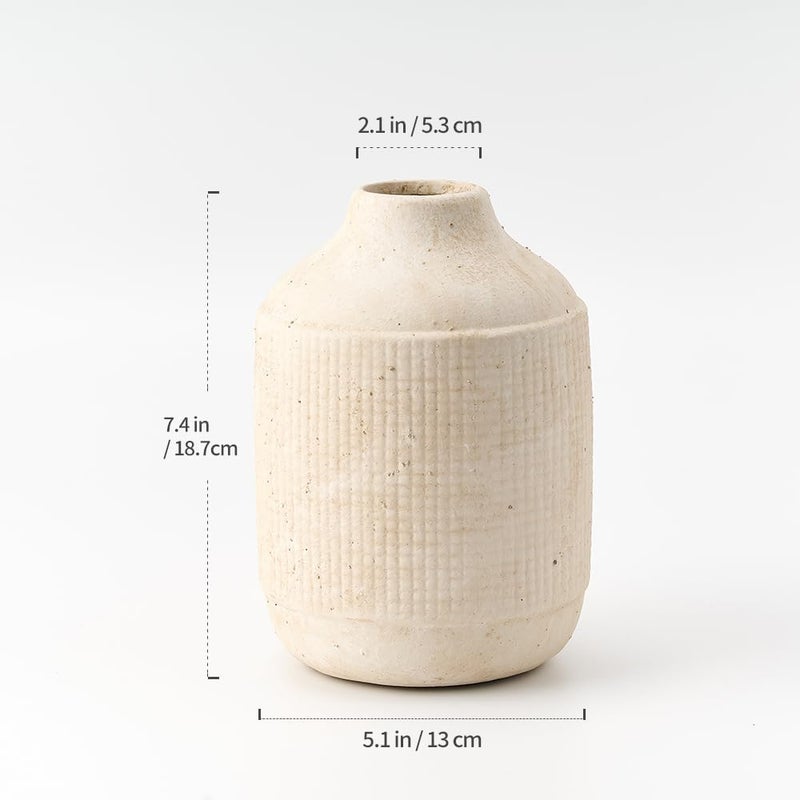 SIDUCAL All budget friendly options Ceramic Rustic Farmhouse Vase | 7 Inch Pottery Decorative Flower Vase for Home Decor | Sand Glaze Finish Boho Vase for Table, Living Room, Bathroom Decoration, Shelf Decor, Mantel, White Bulk storage easy optimized build - Image 3