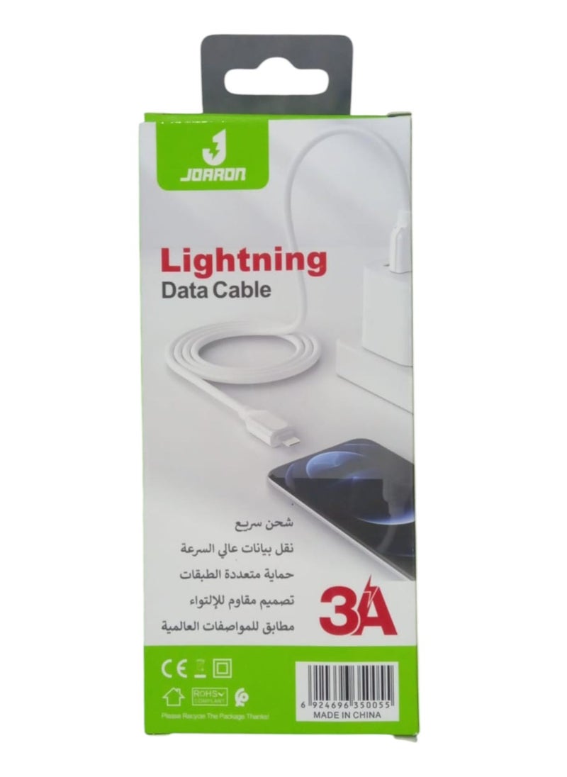 ماركة غير محددة - كابل بيانات Lightning مع شحن سريع بقوة 3 أمبير وطول 1 متر - تصميم متين وفعال - Image 1