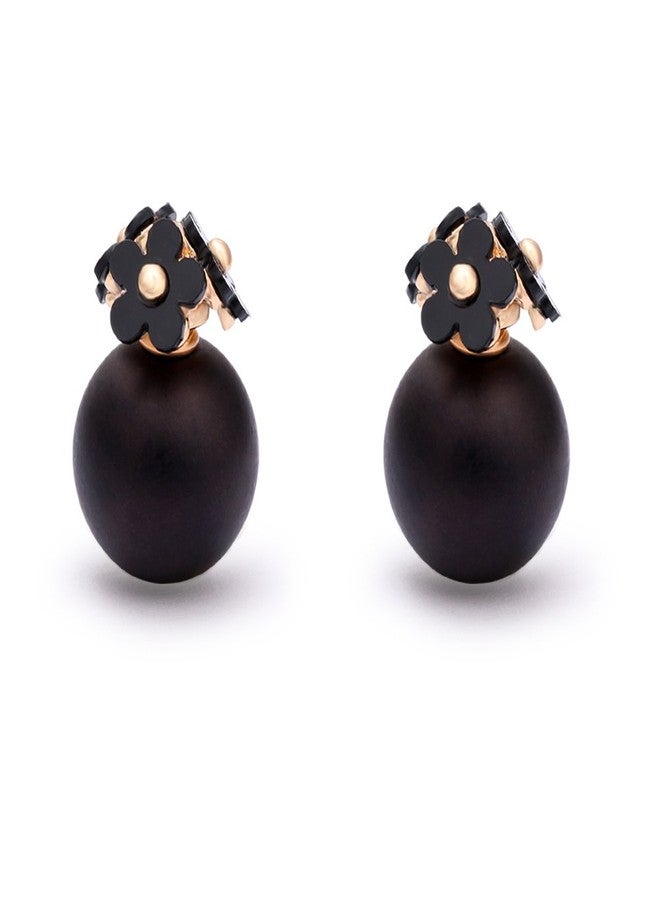 NOUMANDA Double Sided Pearl Flower Sweet Style Statement Fashion Earring for Women (black) - Image 1