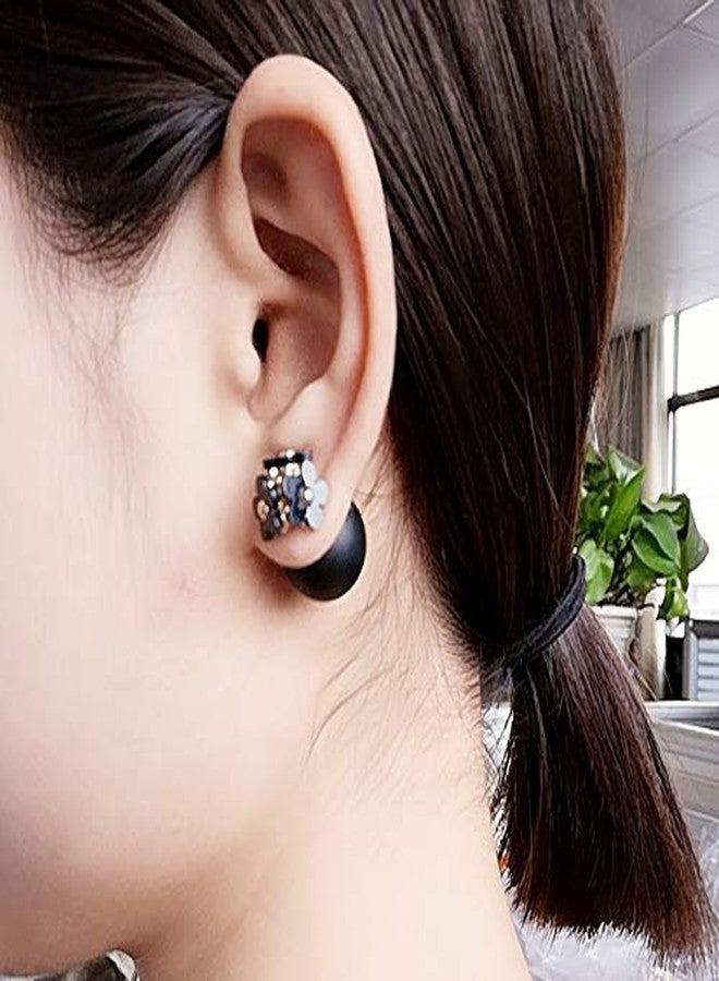 NOUMANDA Double Sided Pearl Flower Sweet Style Statement Fashion Earring for Women (black) - Image 4