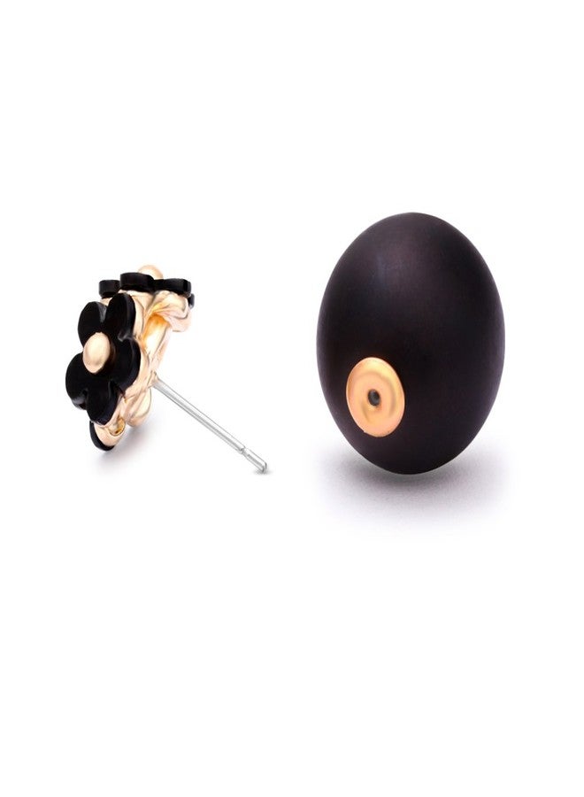 NOUMANDA Double Sided Pearl Flower Sweet Style Statement Fashion Earring for Women (black) - Image 2