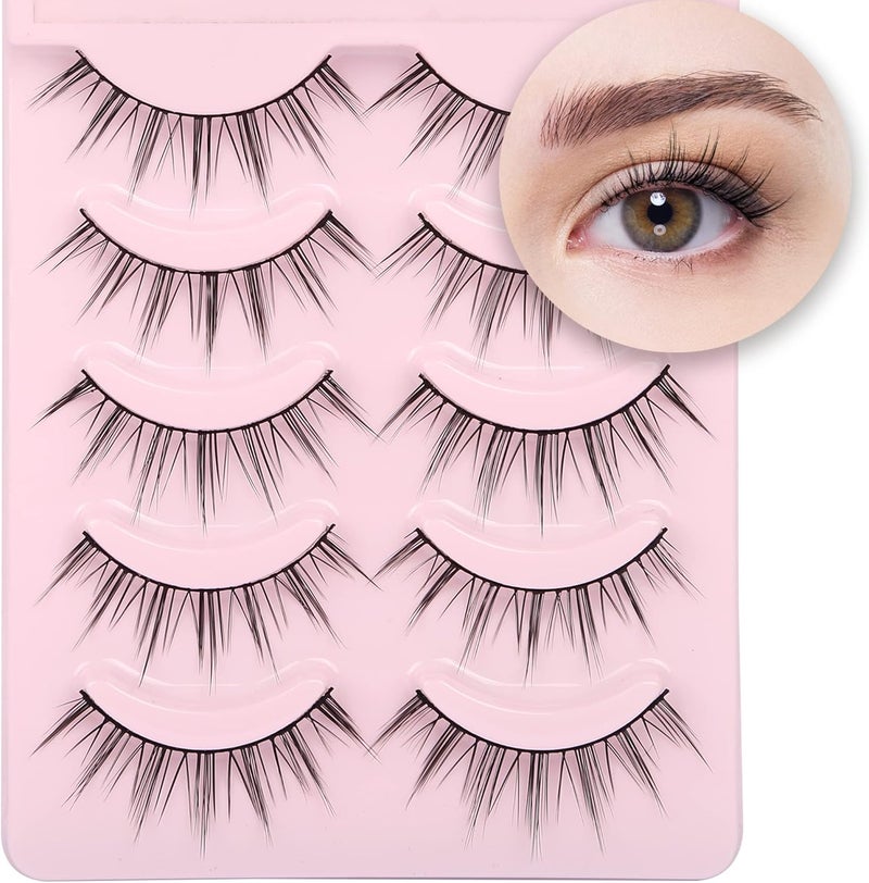 aupalada False Eyelashes Natural Look Lashes Wispy Manga Spiky Eye Lashes Fake Eyelashes Set,Tatti lashes,Strip lashes,Eyelash, Black, Pack Of 5 - Image 1