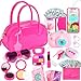 INNOCHEER Little Girls Purse Toddler Purse Flower Girl Gift Girl Toys Hot Pink Patent Leather Play Purse for Little Girls Pretend Play Toy Kids Purse Gifts Toys for 3 4 5 6 7 8 Year Old Girls - Image 3