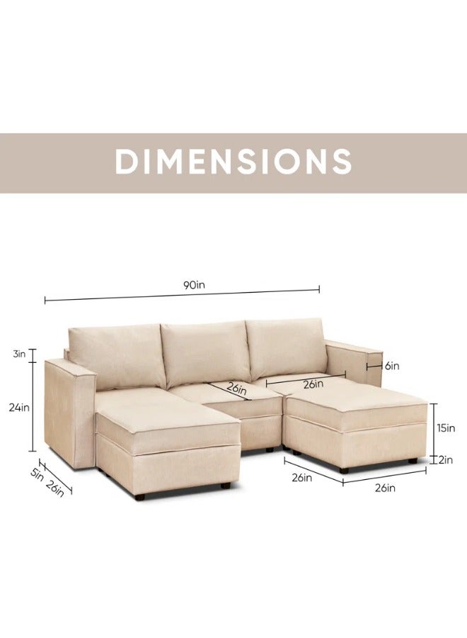 Generic Vert 90" 5 Piece Upholstered Sectional Ottoman Sofa With Storage Beige  - Image 3