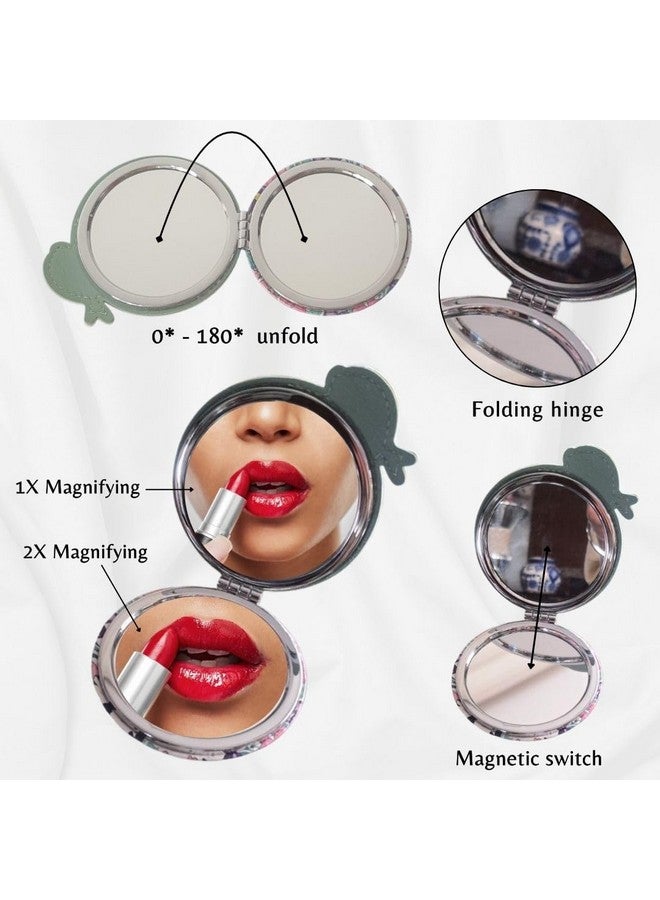 Compact Printed Metal and Glass Mirror with Stones, 2x1 Magnification, for Makeup 8cmx8cm - Image 4