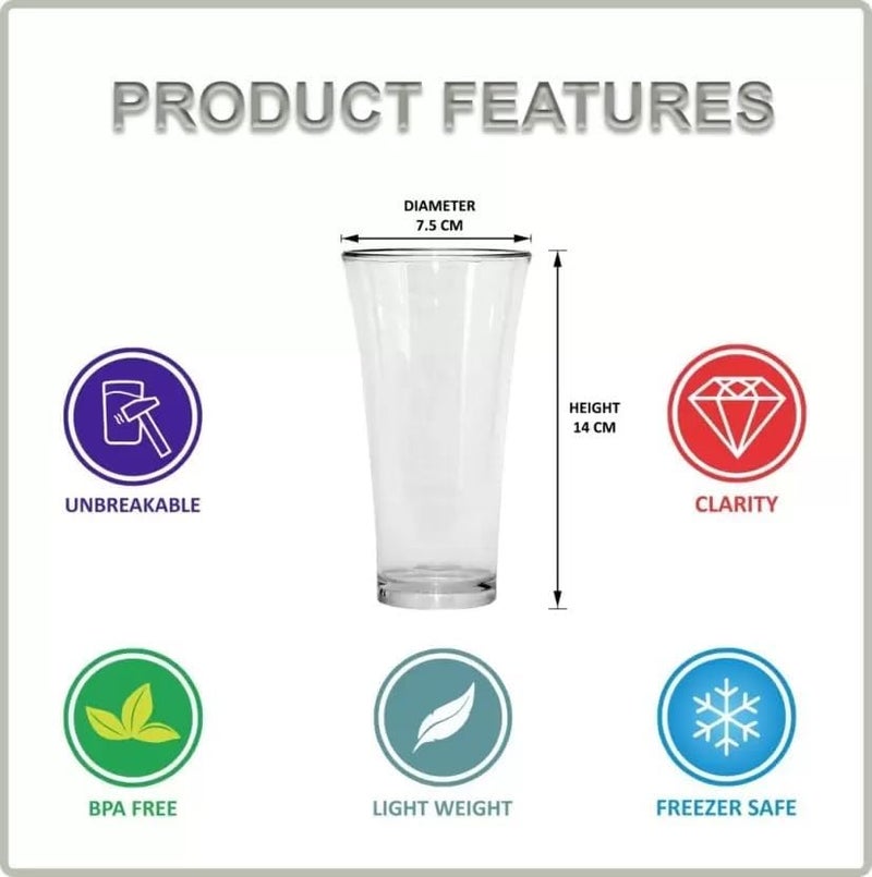 AWICKTIK 12 Pcs Plastic Unbreakable StylishTransparent Water GlassJuice Glass Plastic Glass Pack of 12 300 ml - Image 5