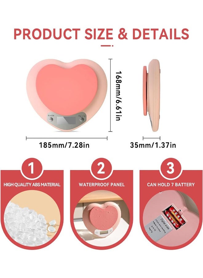 Cute Kitchen Scale, Heart Shaped Digital Scale, Digital Food Scale with LCD Display, 11 ib (5kg) Capacity, 0.03 oz (1g) Precise Weight Measuring for Baking, Cooking (Pink) - pzsku/Z872439B9D509AF69B48FZ/45/_/1726133592/569546ec-26bf-4ced-ac16-199d62e520ba